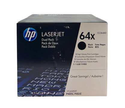 NEW - Genuine HP LaserJet 64X CC364XD Dual Pack Black High Yield Toner Cartridge