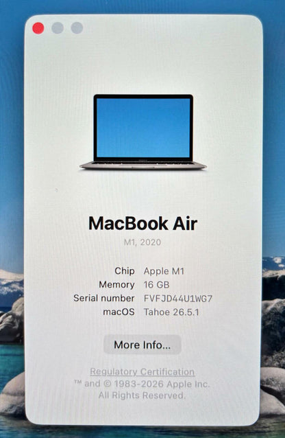 Apple MacBook Air A2337 2020 2.1GHz 8-Core M1 256GB SSD 16GB RAM - READ #226857