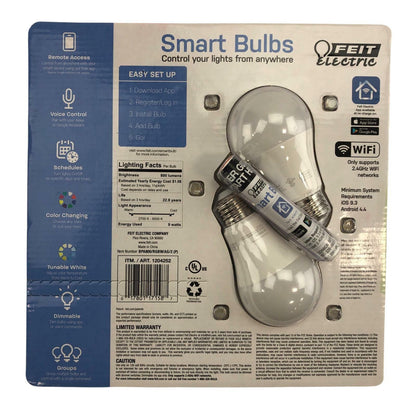 Feit Electric Smart Bulb LEDs 2-Pack 2.4GHz WiFi Remote Access 9W Replaces 60W