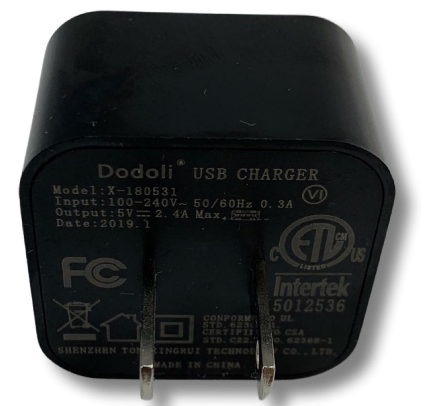USB Wall Charger - Dual Port - Dodoli X-180531- 12W 2.4A Black Charging Block