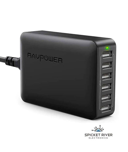 NEW - Open Box - RavPower RP-PC028 60W 12A 6-Port USB Wall Charger