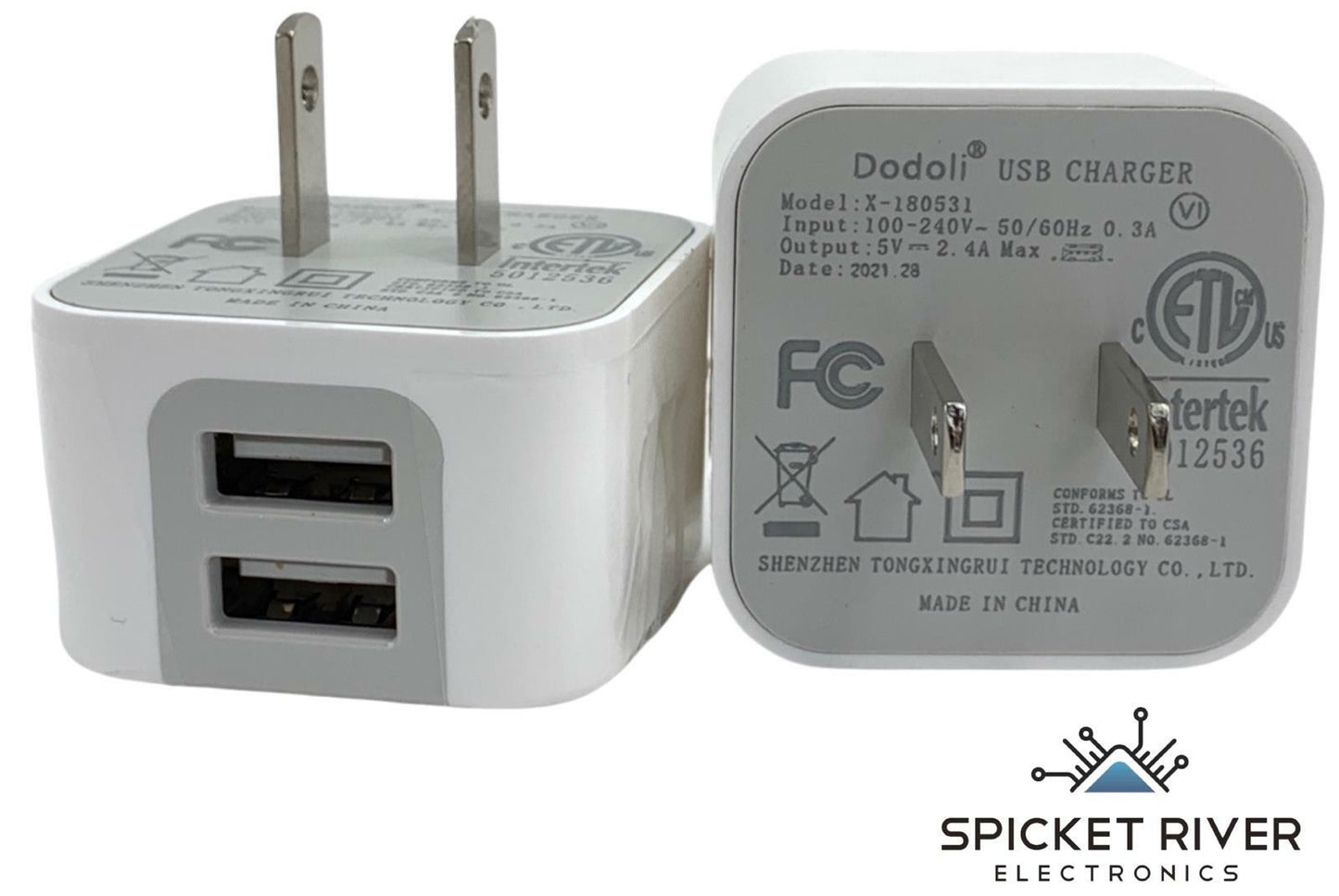 NEW - Pack of 2 - Dodoli X-180531 USB Wall Charger 12W 2.4A - White