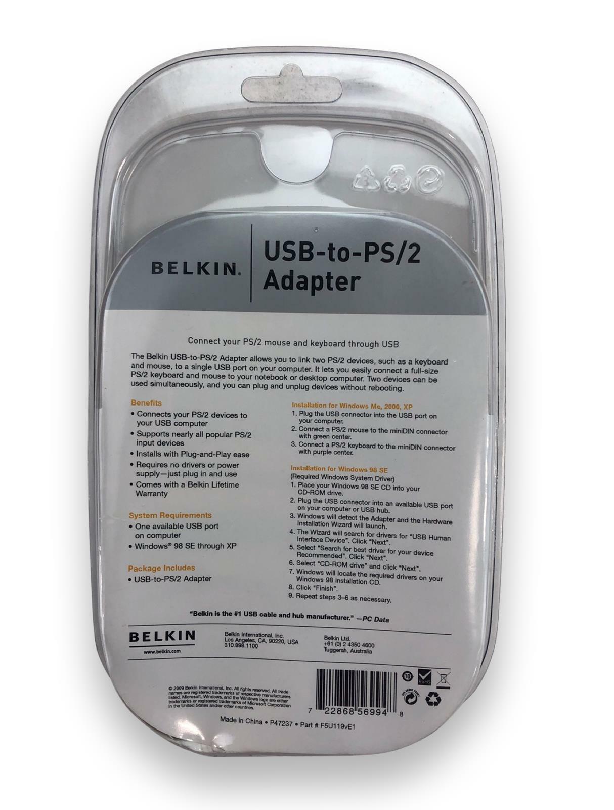 NEW - Belkin USB-to-PS/2 Mouse and Keyboard Adapter - 2286856994