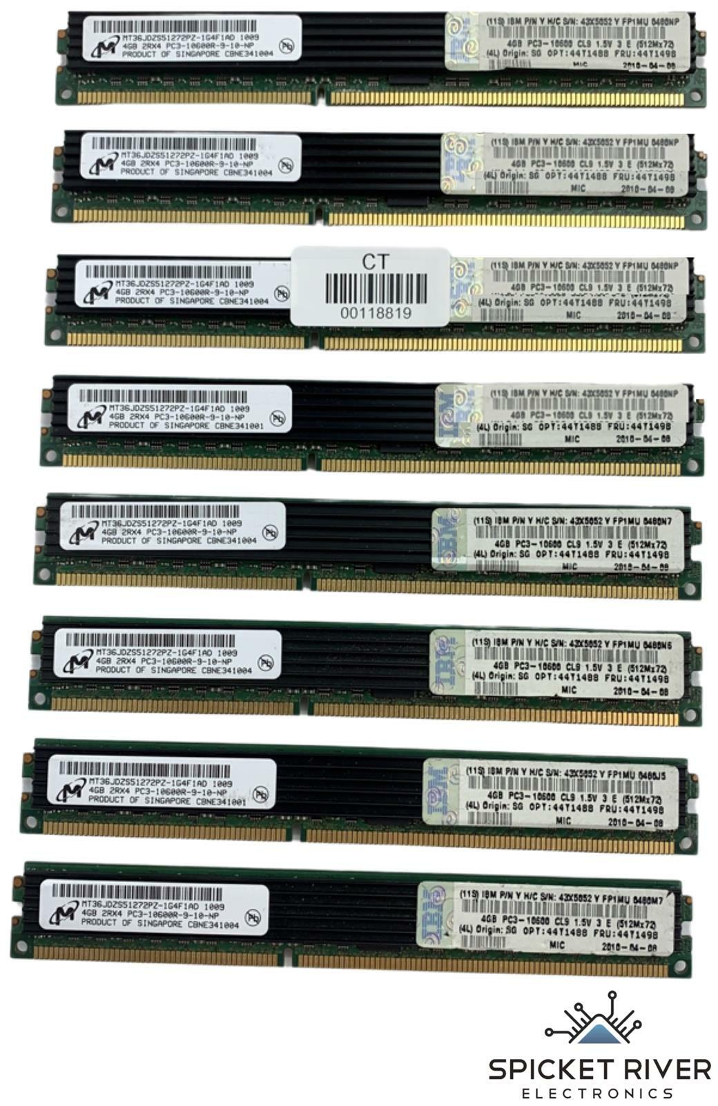 Lot of 8 - Micron MT36JDZS51272PZ-1G4F1AD 4GB DDR3 SDRAM PC3-10600 RAM Memory