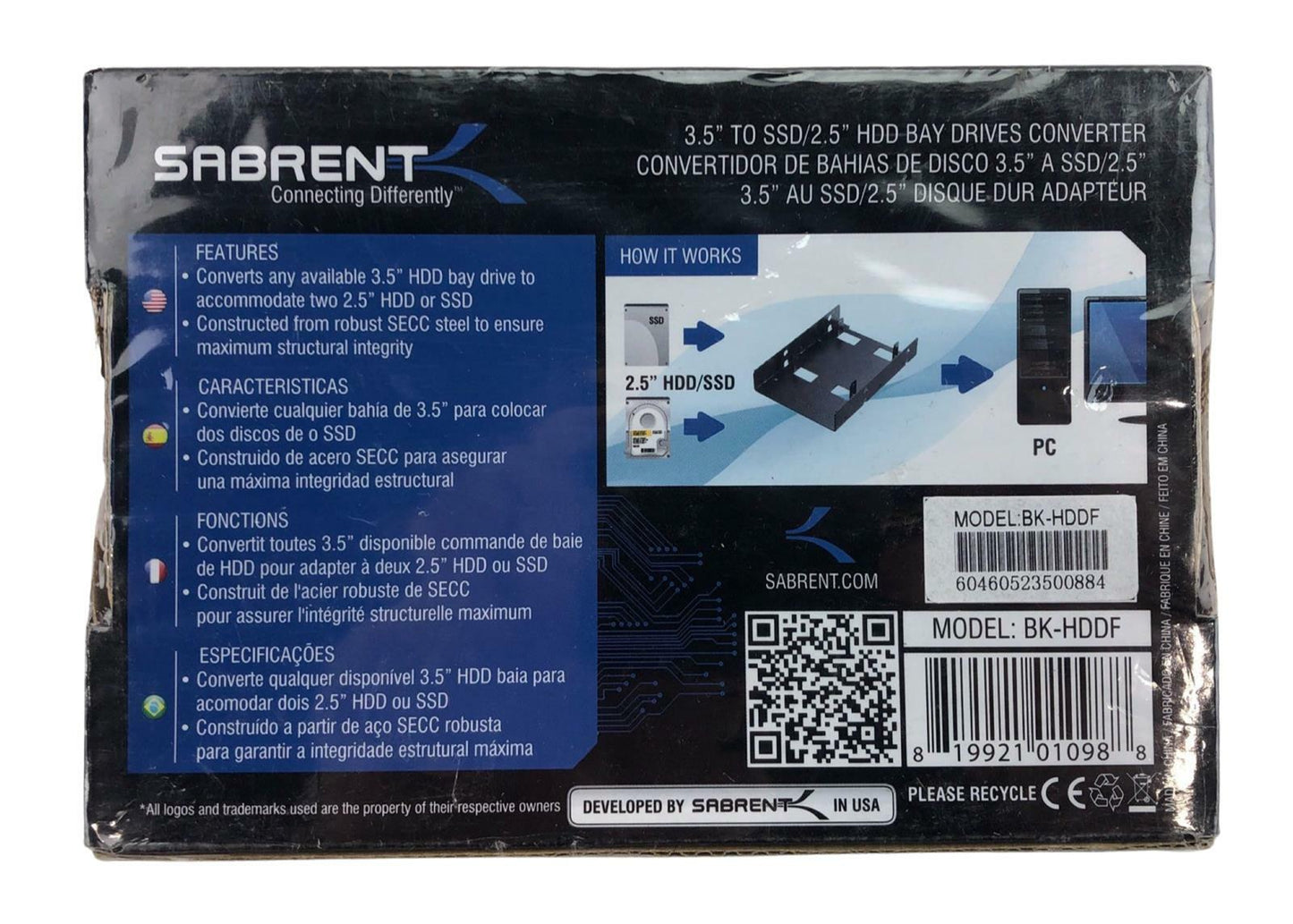 NEW - Sabrent BK-HDDF 3.5" to 2.5" HDD Bay Internal Hard Drive Converter Kit