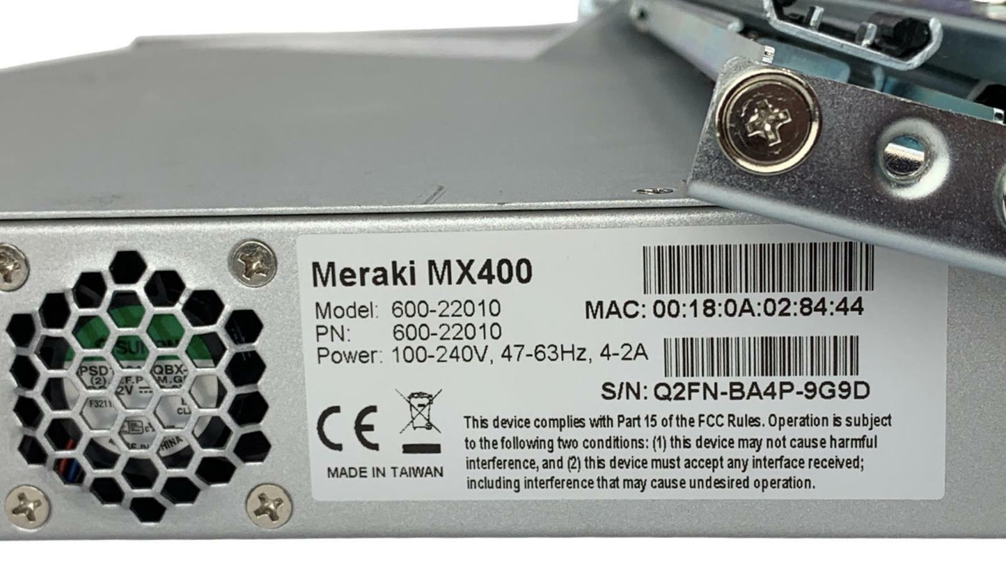 Cisco Meraki MX400 Cloud Managed Security Appliance Unit 2x PSU - Unclaimed