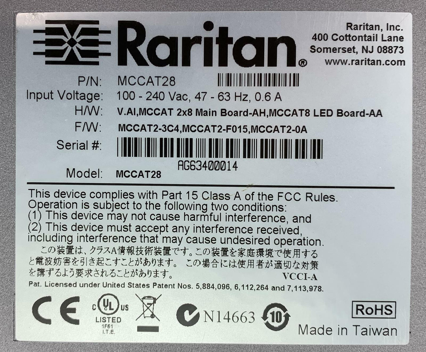 Raritan MasterConsole MCCAT28 Dual User 8-Port Cat5 KVM Switch