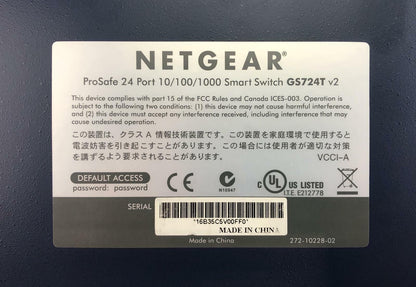 NetGear ProSafe GS724T V2 24-Port Gigabit Ethernet Smart Network Switch