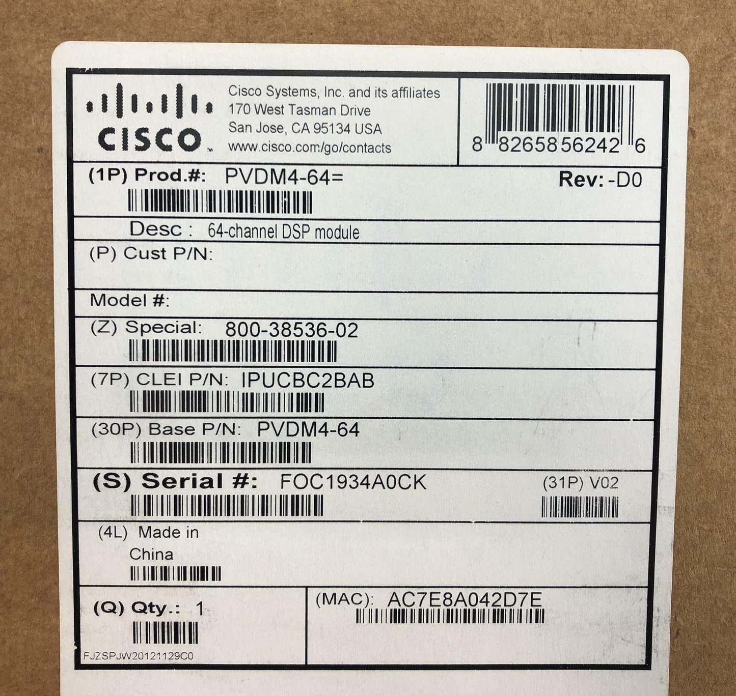 NEW - Open Box - Cisco PVDM4-64 64-Channel Voice DSP Module for ISR4300 ISR4400