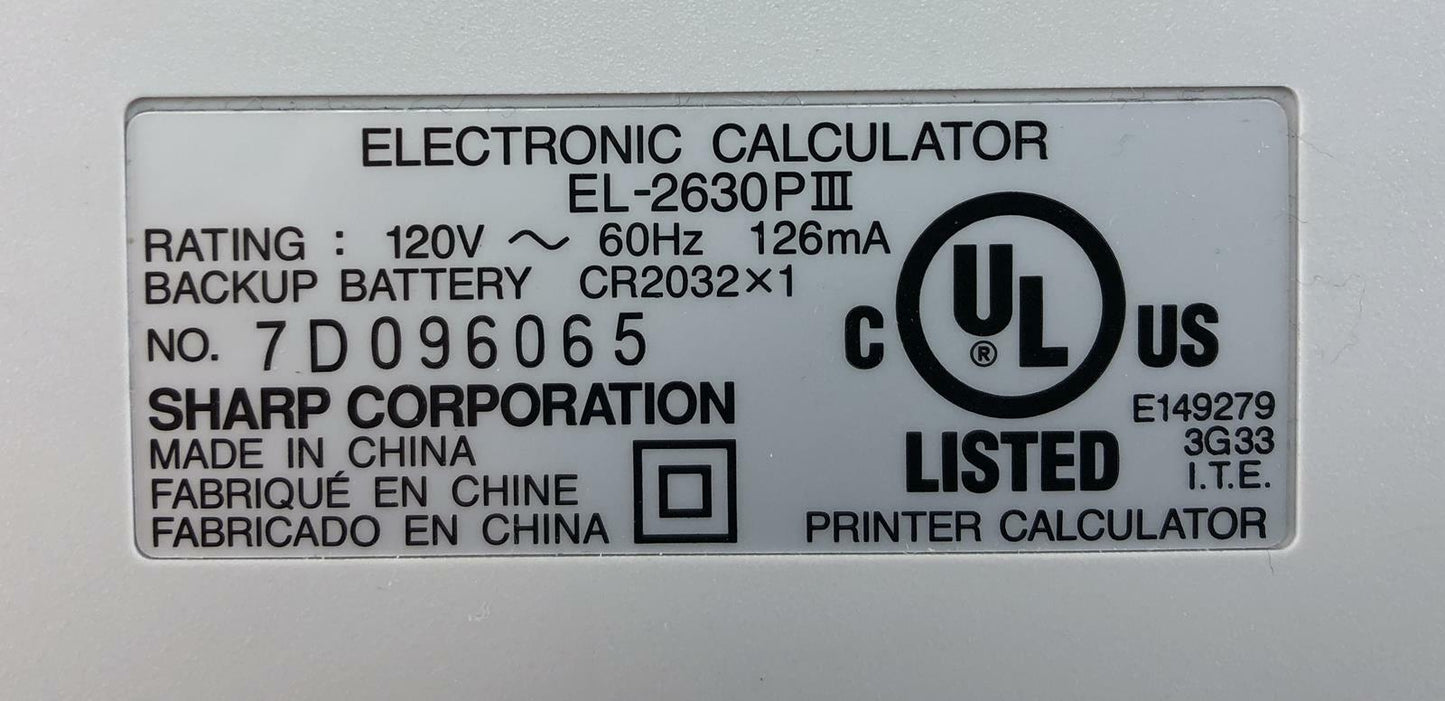 Sharp EL-2630PIII 12-Digit Printing Accounting Calculator