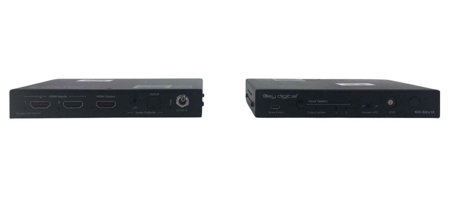 Key Digital KD-S2x1X 2-Input Slim Series 4K HDMI Auto Switcher - No AC