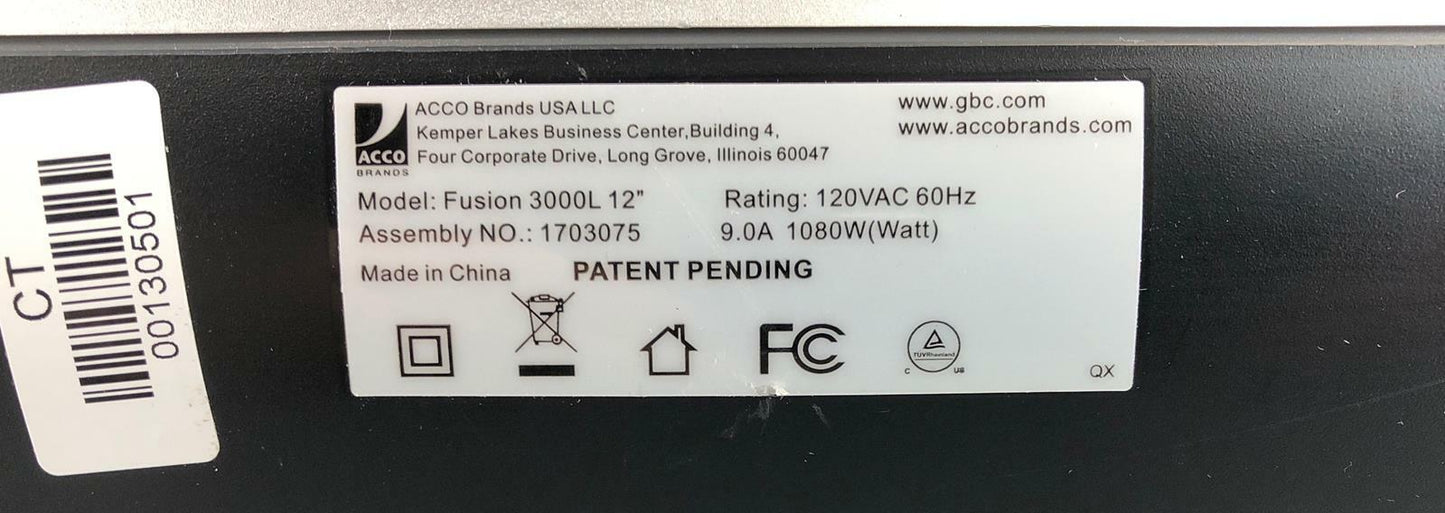 GBC Fusion 3000L 12" Thermal Laminator Machine, 60-Sec Warmup, 3 or 5 Mil