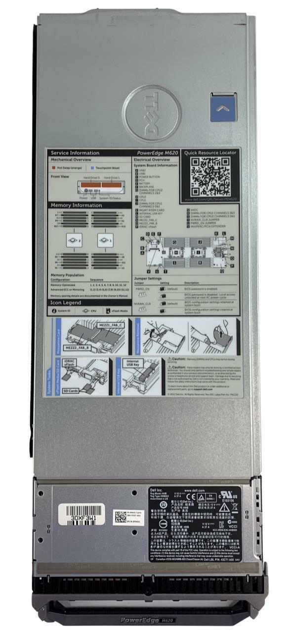 Dell PowerEdge M620 Blade Server 2x 8-Core Xeon E5-2680 2.7GHz 64GB RAM No HDDs
