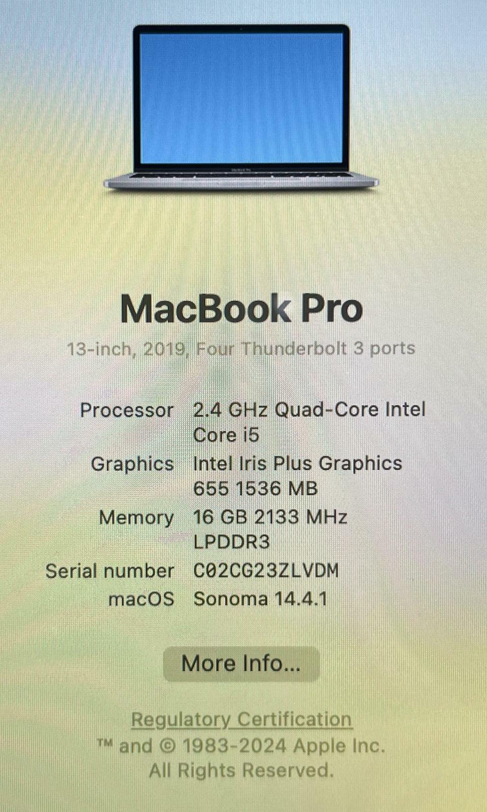 Apple MacBook Pro A1989 2019 i5-8279U 2.40GHz 500GB SSD 16GB RAM - READ #160088