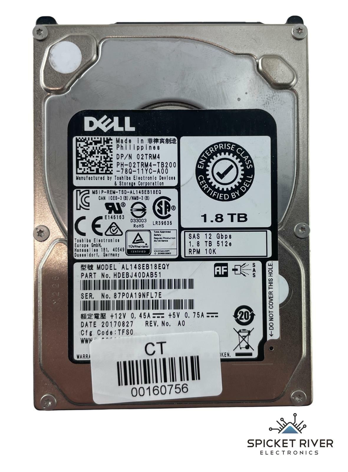 Dell AL14SEB18EQY Enterprise 1.8TB HDD 2TRM4 2.5-inch Hard Drive 12Gbs SAS