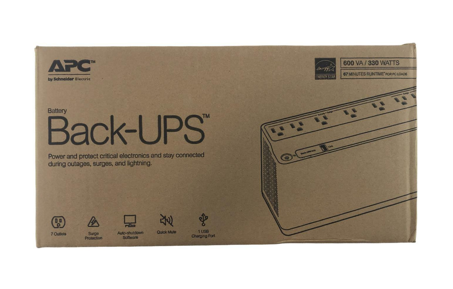 NEW - APC Back-UPS 600 BE600M1 120V USB 7-Outlet Charging Port