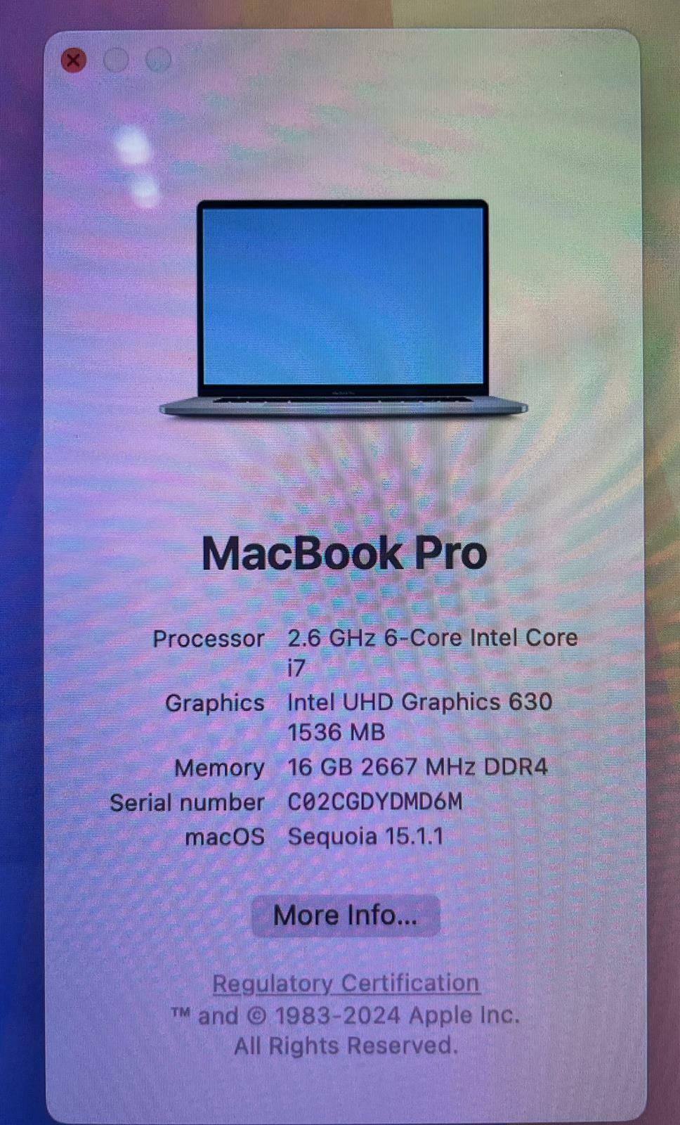 Apple MacBook Pro 2019 A2141 2.60GHz 6-Core i7-9750H 500GB SSD 16GB RAM #171492