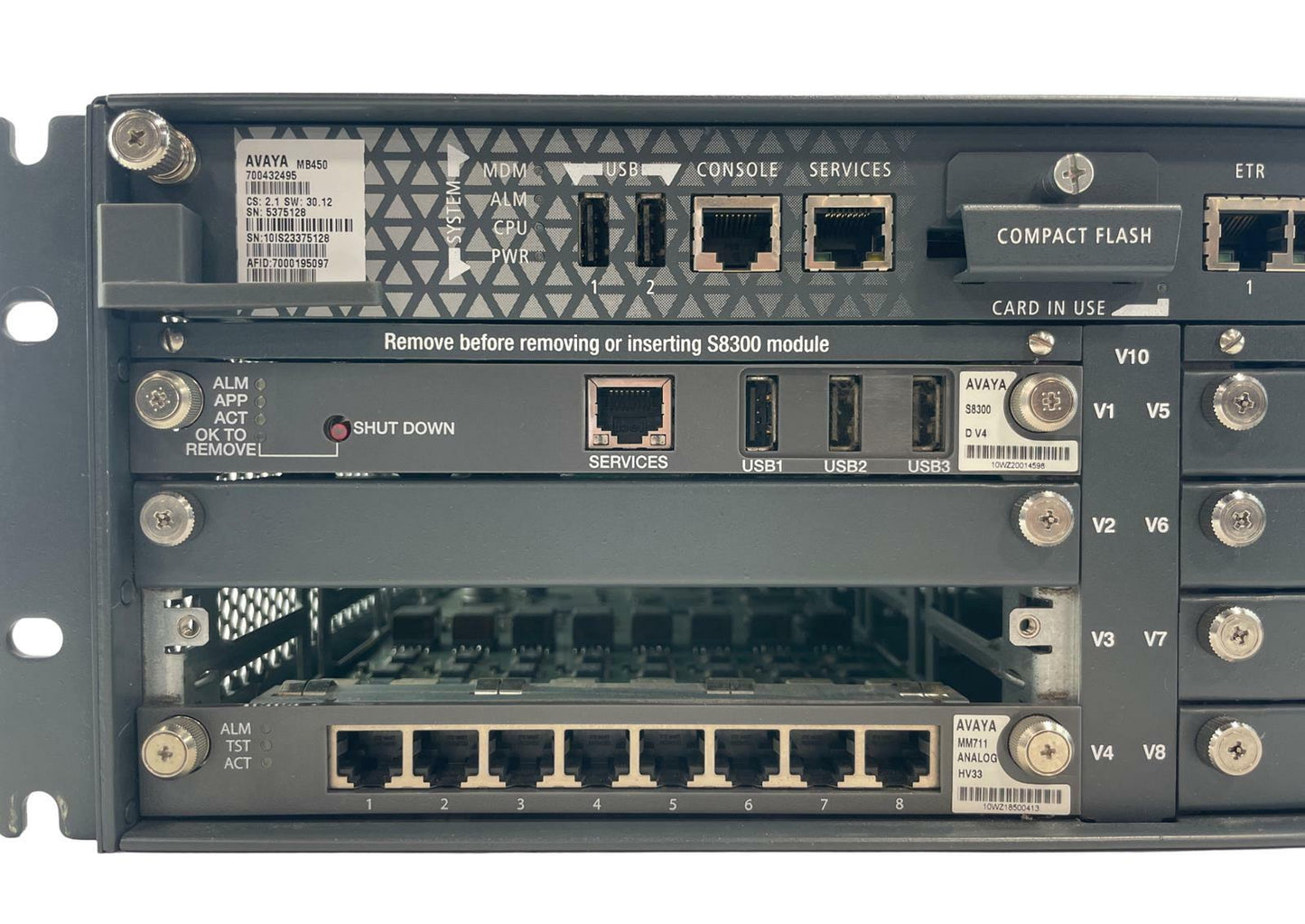 Avaya G450 Media Gateway - No Power Supplies - 1x S8300 1x MM711