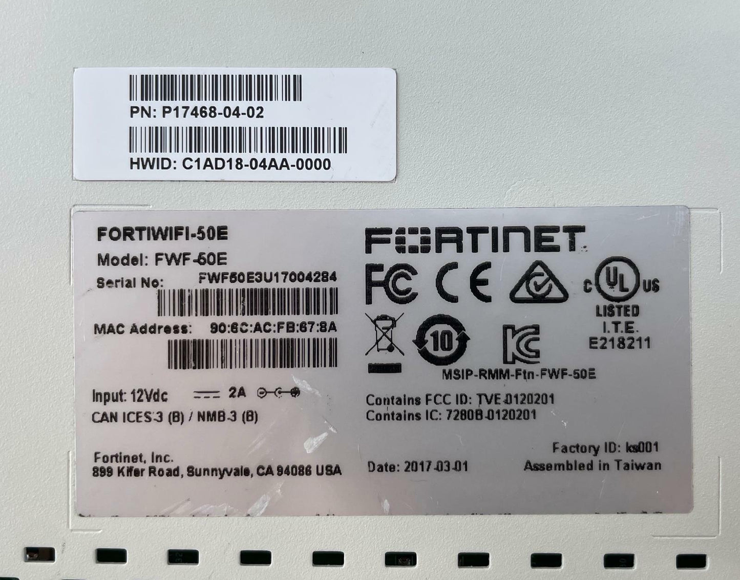 Fortinet FortiWiFi FWF-50E Network Security Firewall VPN - No AC