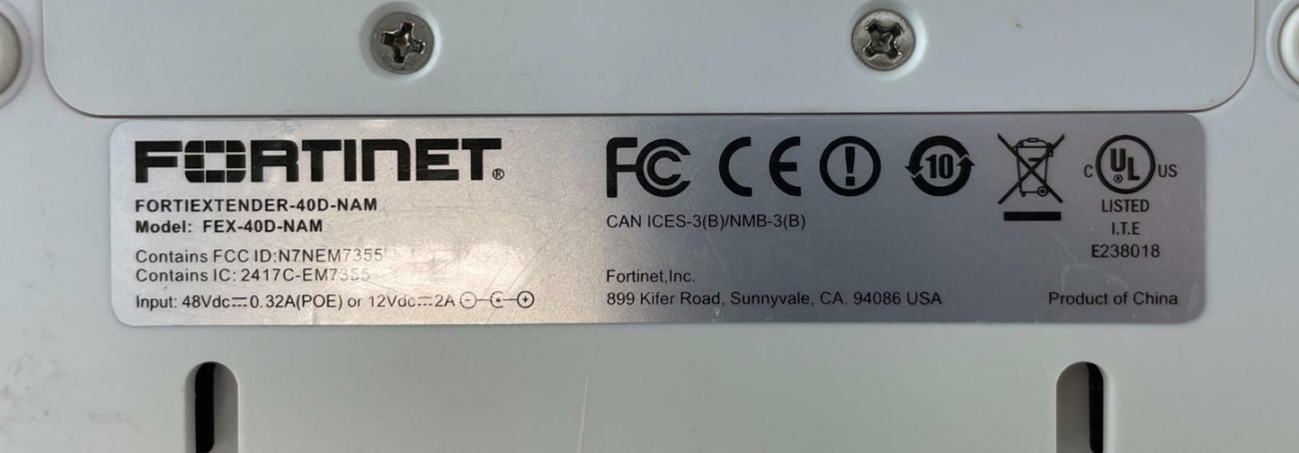 Fortinet FEX-40D-NAM FortiExtender 40D NAM 4G LTE Wireless WAN Extender - No AC