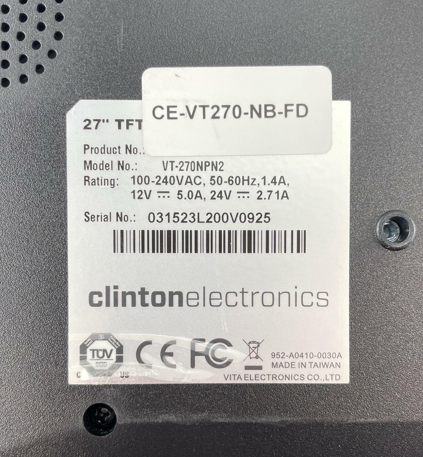 Clinton Electronics VT-270NPN2 TFT LCD 27" Color Security Monitor