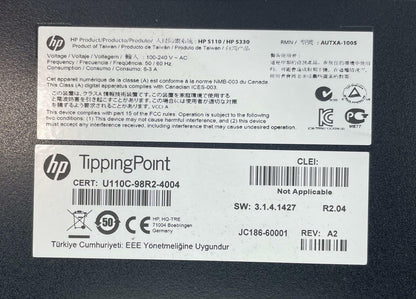 HP TippingPoint S110 IPS-100Mbps Network Intrusion Prevention System