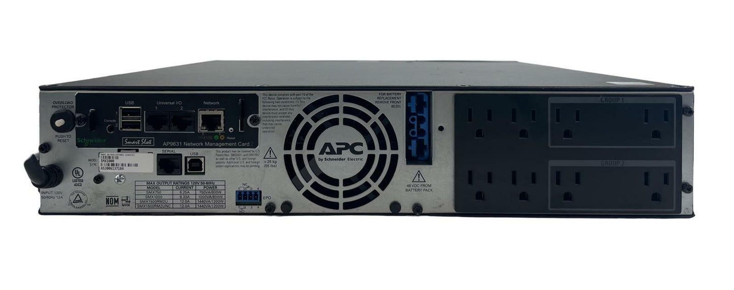 APC SMX1000 800W Smart-UPS Battery Backup w/ Battery + AP9631 Network Card 2