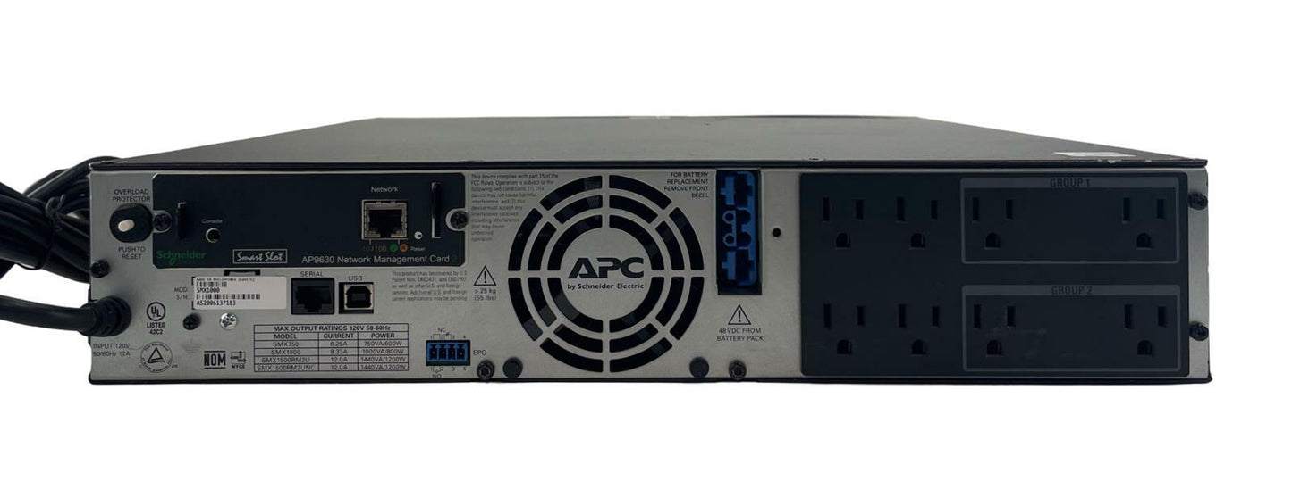 APC SMX1000 800W Smart-UPS Battery Backup w/ Battery + AP9630 Card No Faceplate