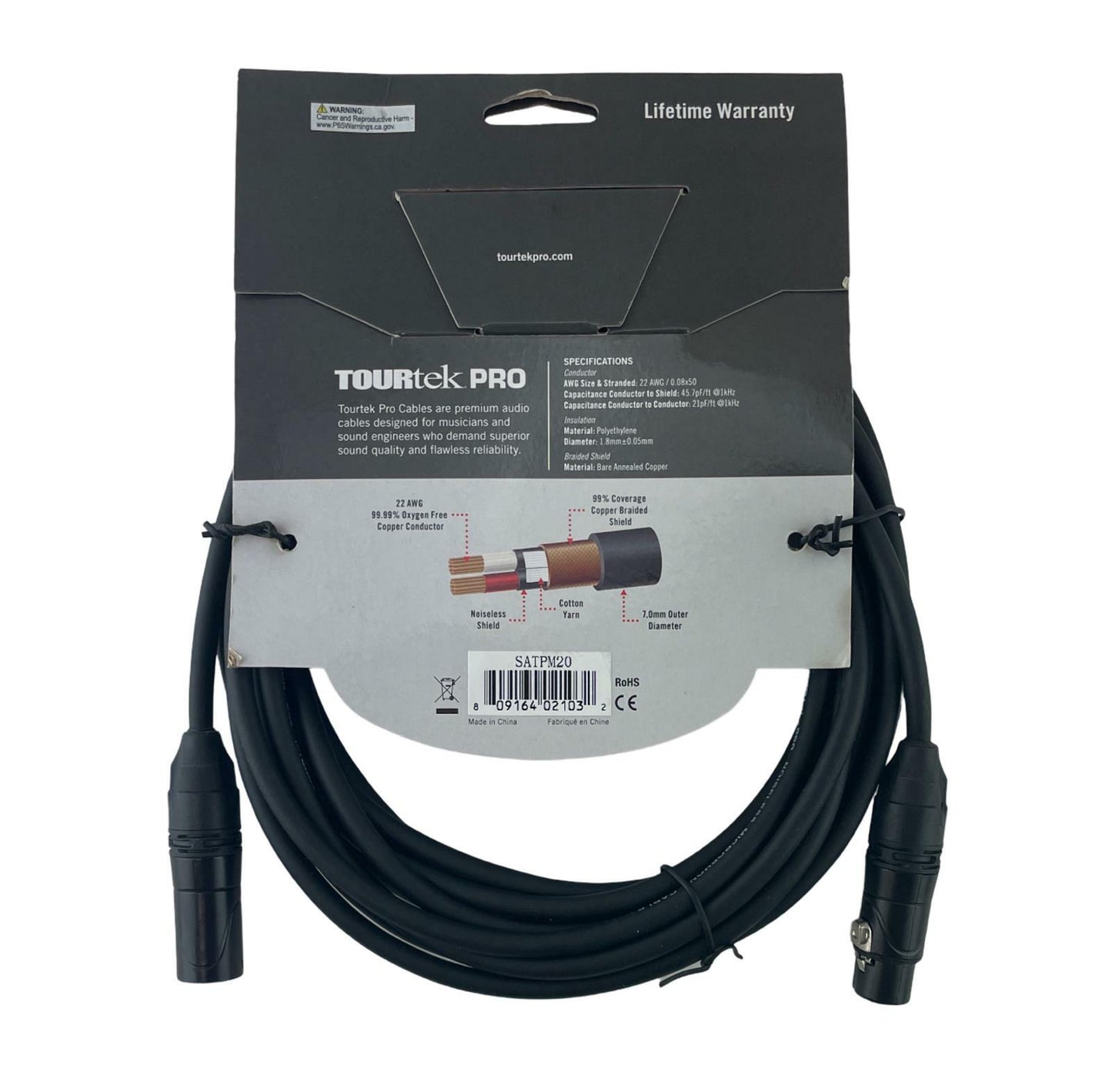 NEW - Tourtek Pro 20FT (6m) 22 AWG XLR to XLR Microphone Cable