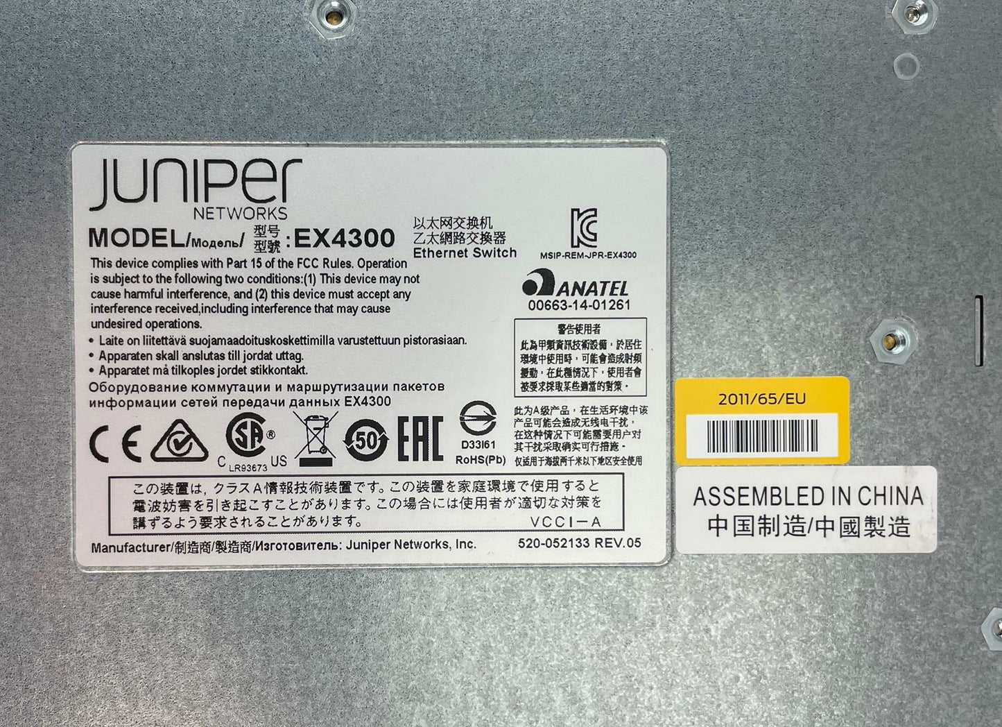 Juniper EX4300 PoE+ 48 Switch w/ 611-063980-R02 4x10GB SFP Ethernet Adapter Card