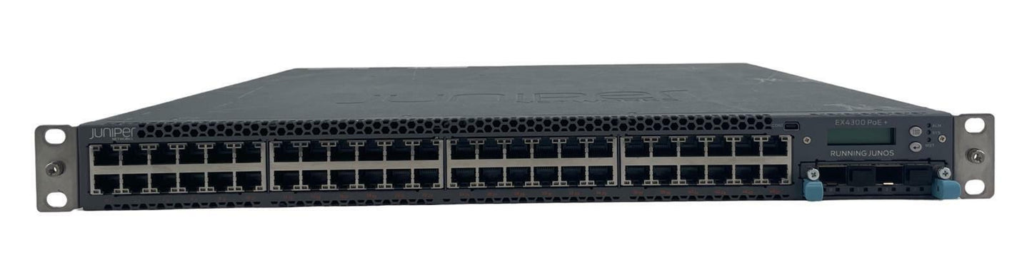 Juniper EX4300-48P PoE Switch w/ 611-063980 4x10GB SFP Ethernet Card 2x 550W PSU