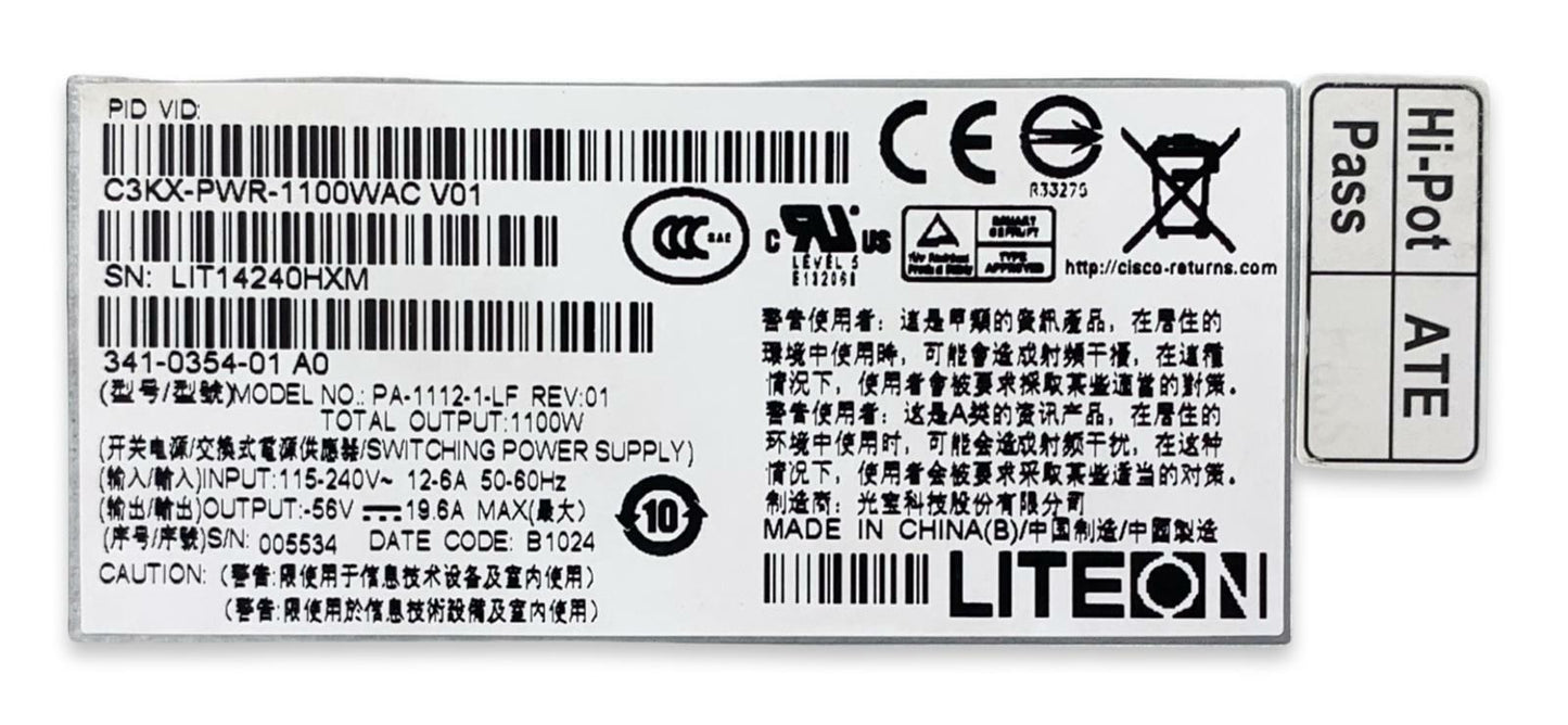 Cisco Catalyst C3KX-PWR-1100WAC V01 1100W AC Power Supply