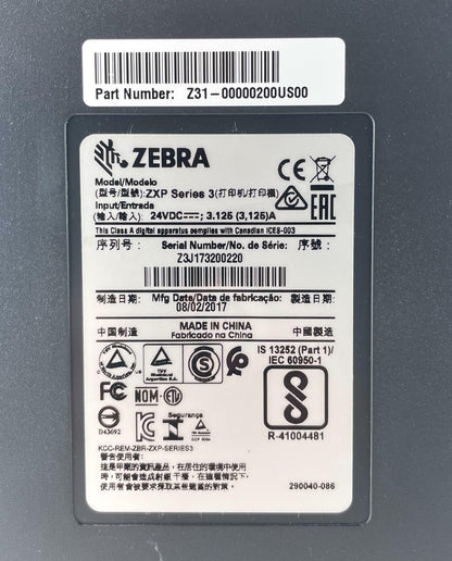 Zebra ZXP Series 3 Thermal ID Card Badge Printer - No AC - READ