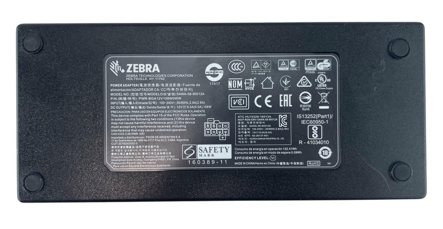 Zebra 4-Pin 12V 9A 108W Power Adapter SAWA-58-90012A PWR-BGA12V108W0WW