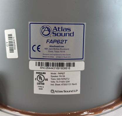 Atlas Sound FAP62T 6" 32W Coaxial Ceiling Speaker