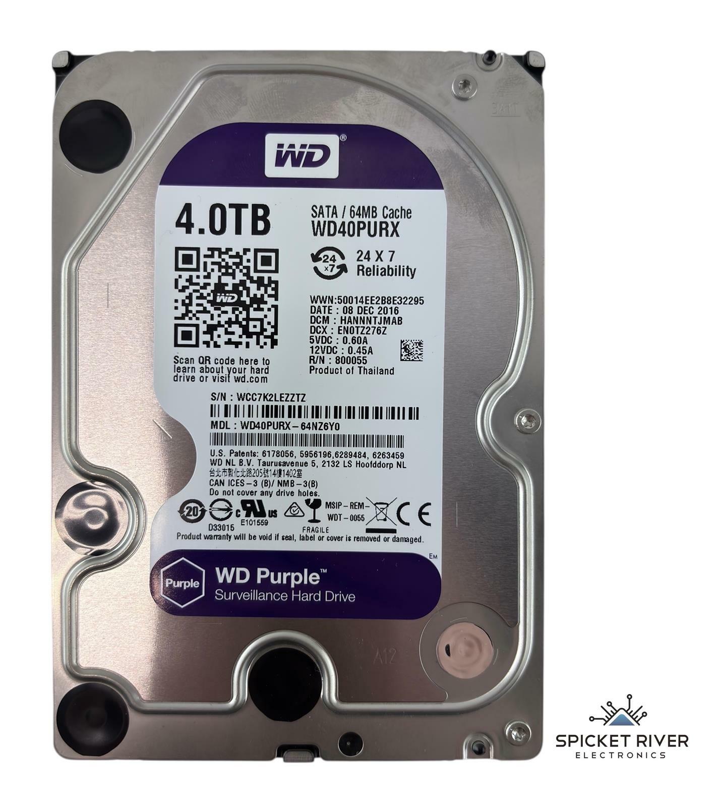 WD Purple WD40PURX 4TB SATA III 6Gbps 5400RPM 3.5" HDD Surveillance Hard Drive