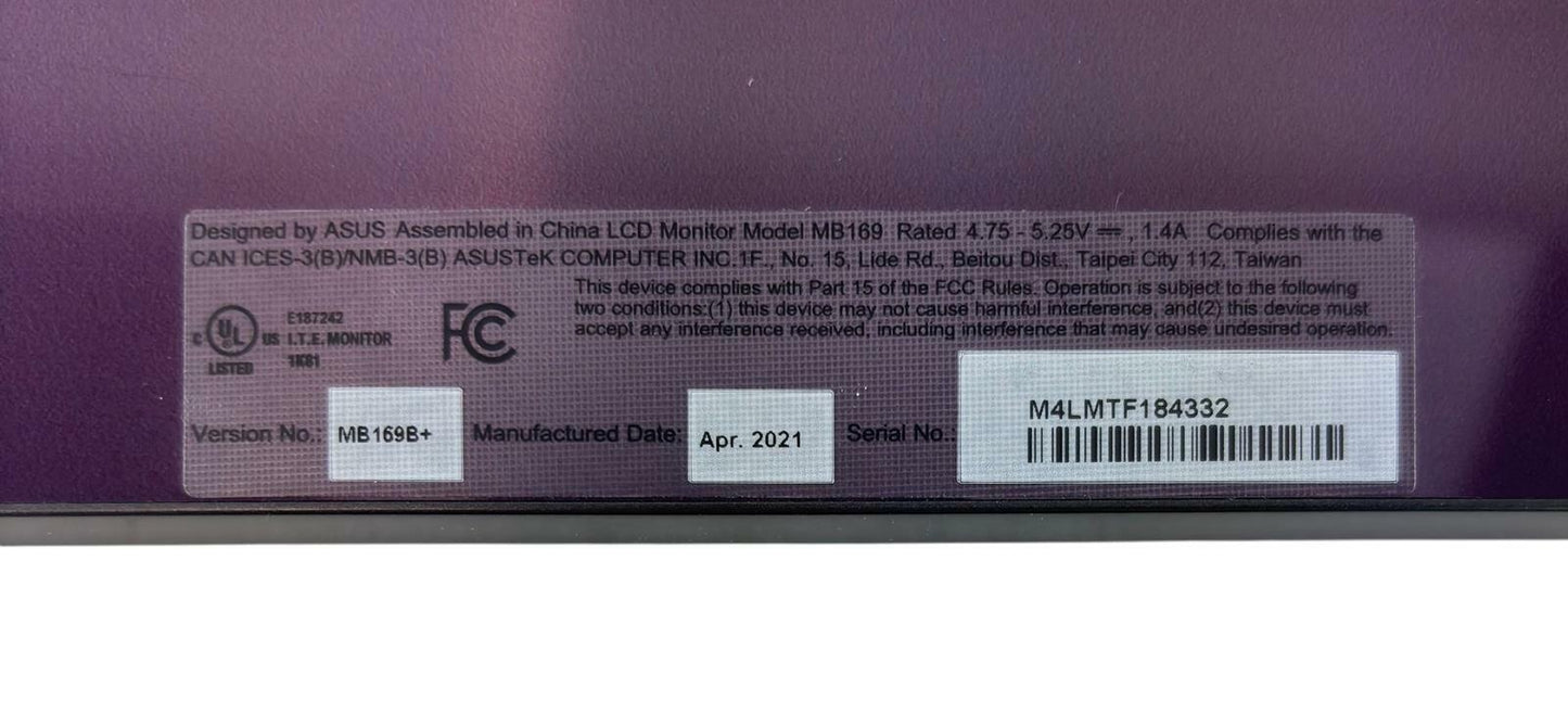 ASUS MB169B+ 15.6" USB 3.0 IPS FHD Portable Slim LCD Monitor