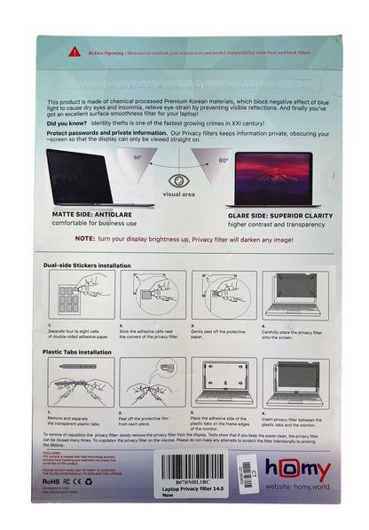 NEW - Homy Premium 14" Professional Laptop Privacy Filter