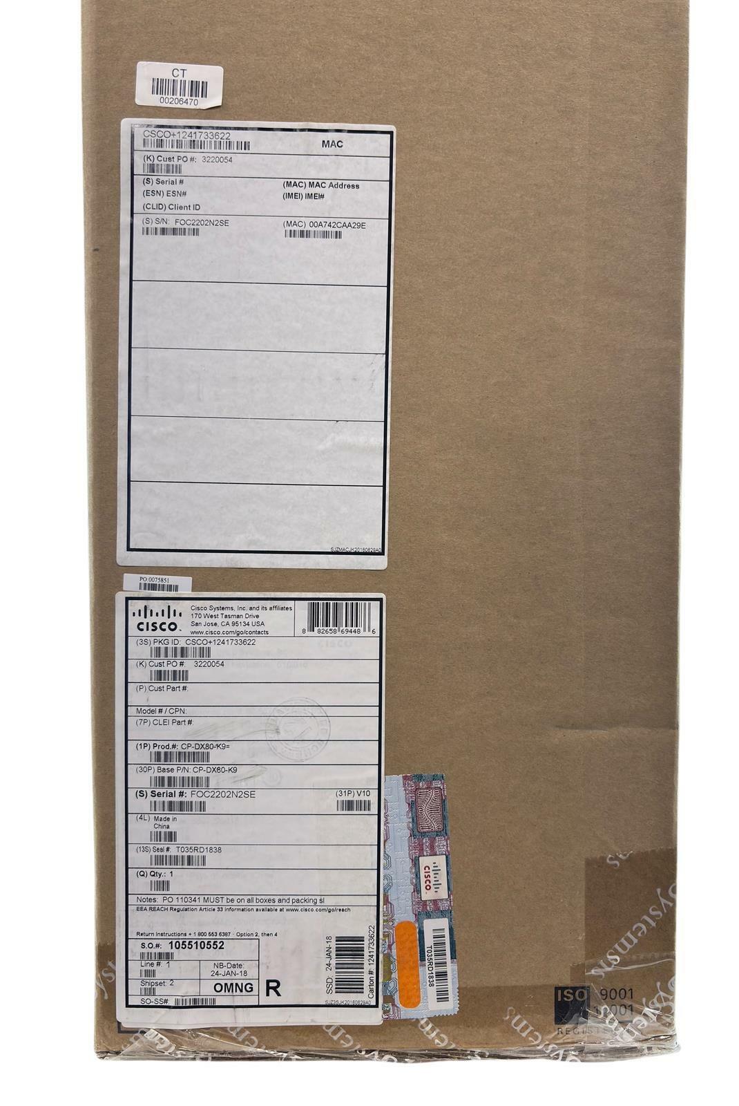 NEW Open Box - Cisco Webex CP-DX80-K9 V10 Touchscreen Video Conferencing System