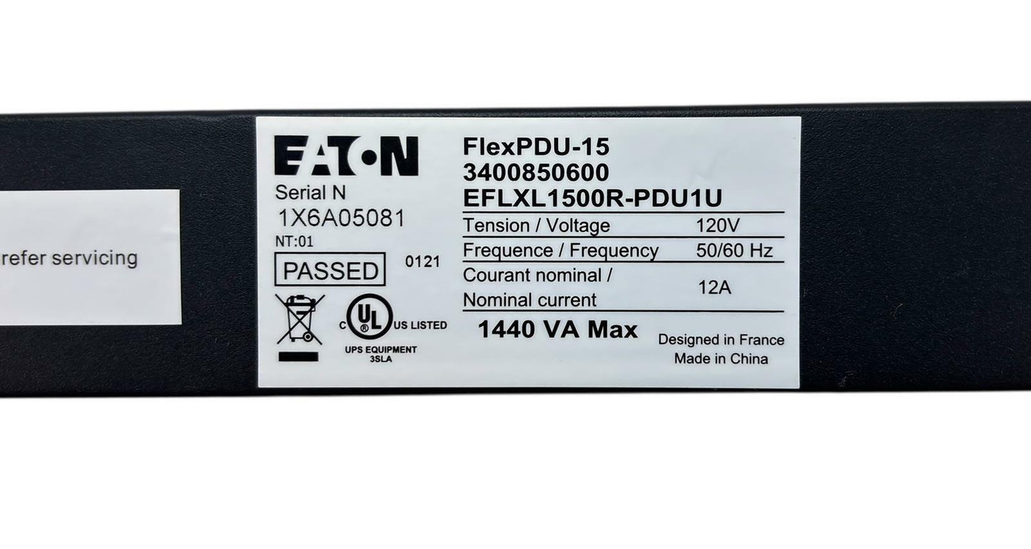 Eaton FlexPDU-15 EFLXL1500R-PDU1U 12-Outlet 120V Power Distribution Rack