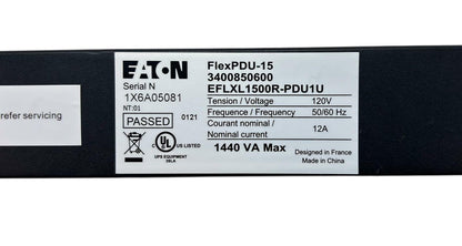 Eaton FlexPDU-15 EFLXL1500R-PDU1U 12-Outlet 120V Power Distribution Rack