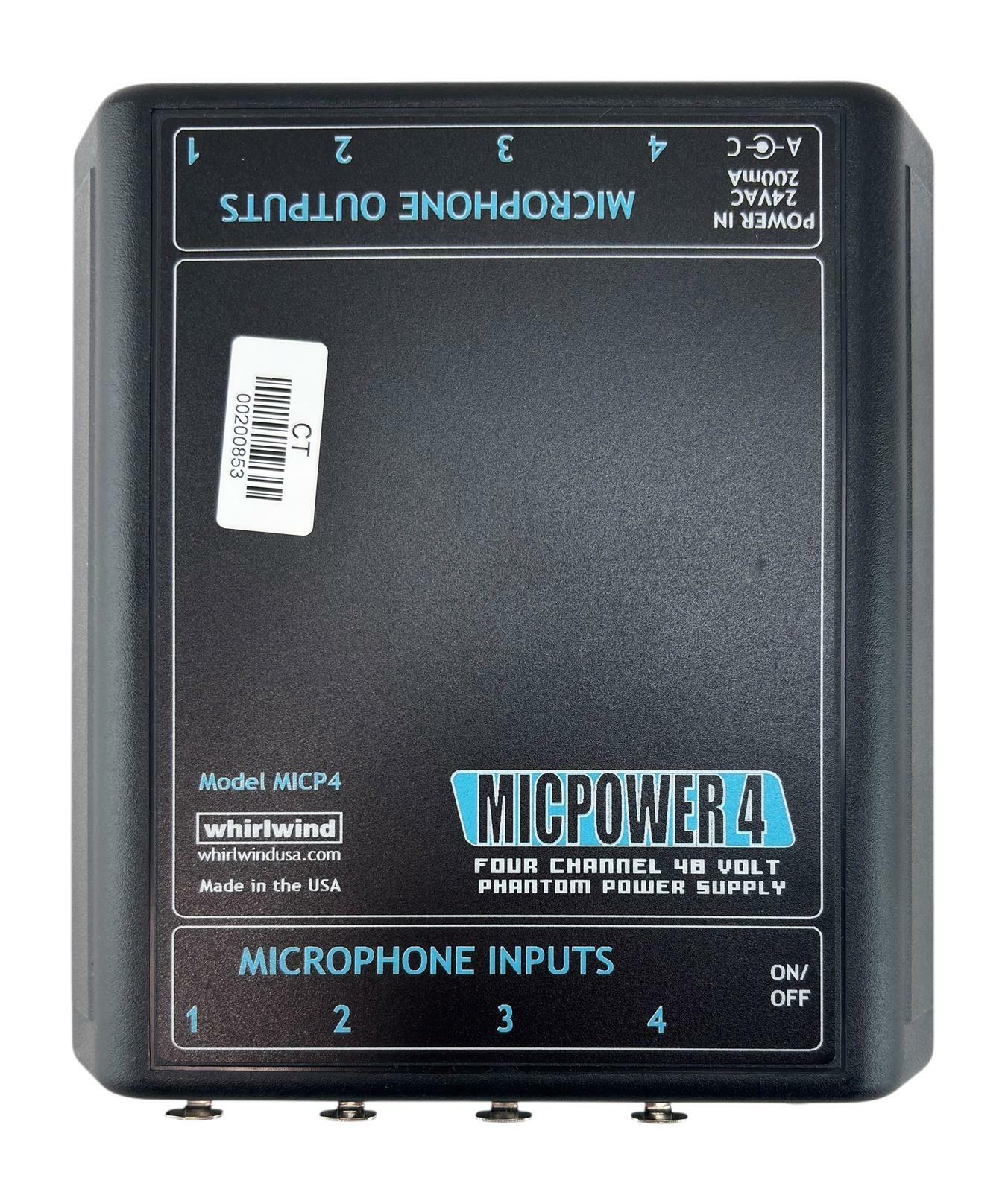 Whirlwind MICP4 Micpower 4 4-Channel Microphone 48V Phantom Power Supply - No AC