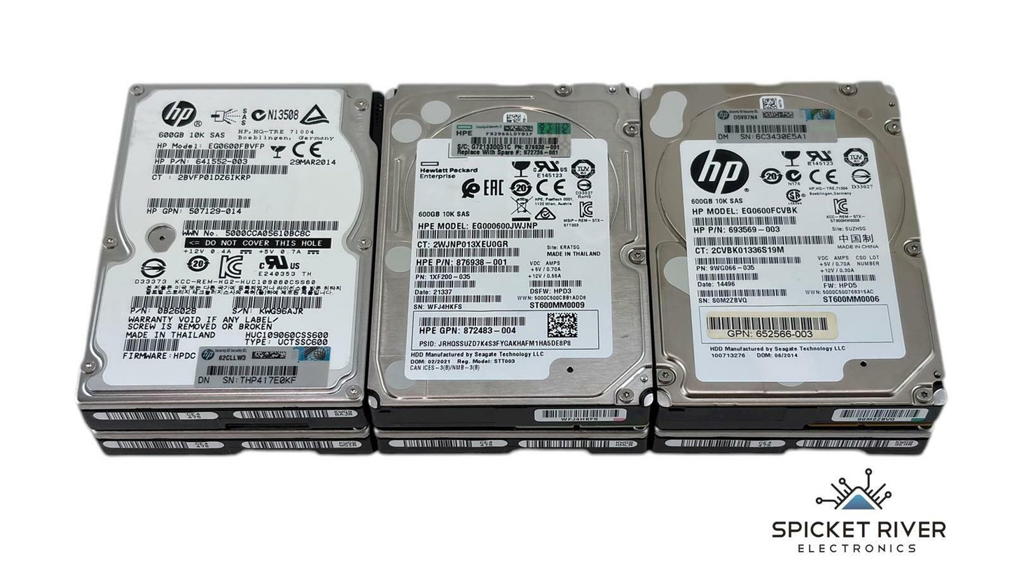 Lot of 6 - Assorted HP 600GB 10K RPM 6Gbps SAS 2.5" Enterprise Hard Drive HDDs