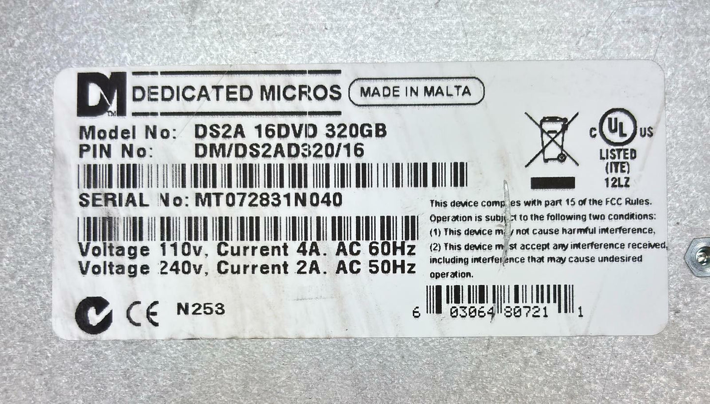 Dedicated Micros Digital Sprite 2 DS2A 16-Ch DVD DVR Recorder - No HDD - READ