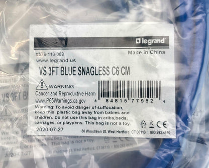 NEW - Pack of 10 - Legrand 576-110-003 VS 3FT Blue Snagless C6 CM Patch Cable