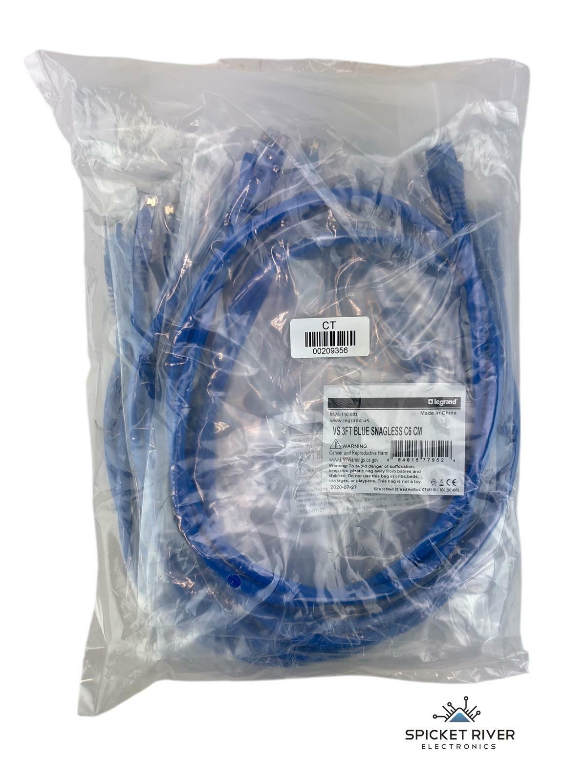 NEW - Pack of 10 - Legrand 576-110-003 VS 3FT Blue Snagless C6 CM Patch Cable