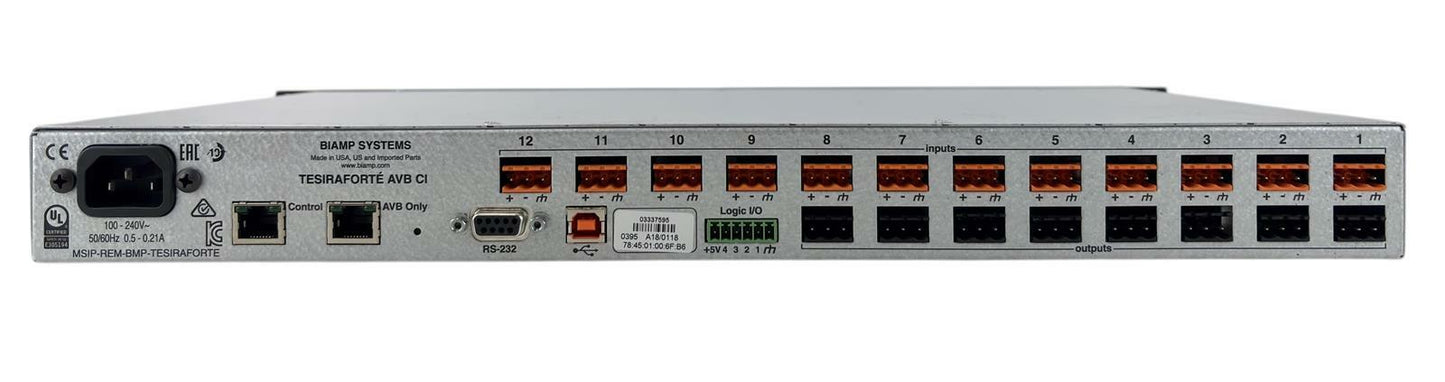 Biamp Tesira Forte AVB CI 12-Ch In / 8 Out Analog Digital Audio Signal Processor