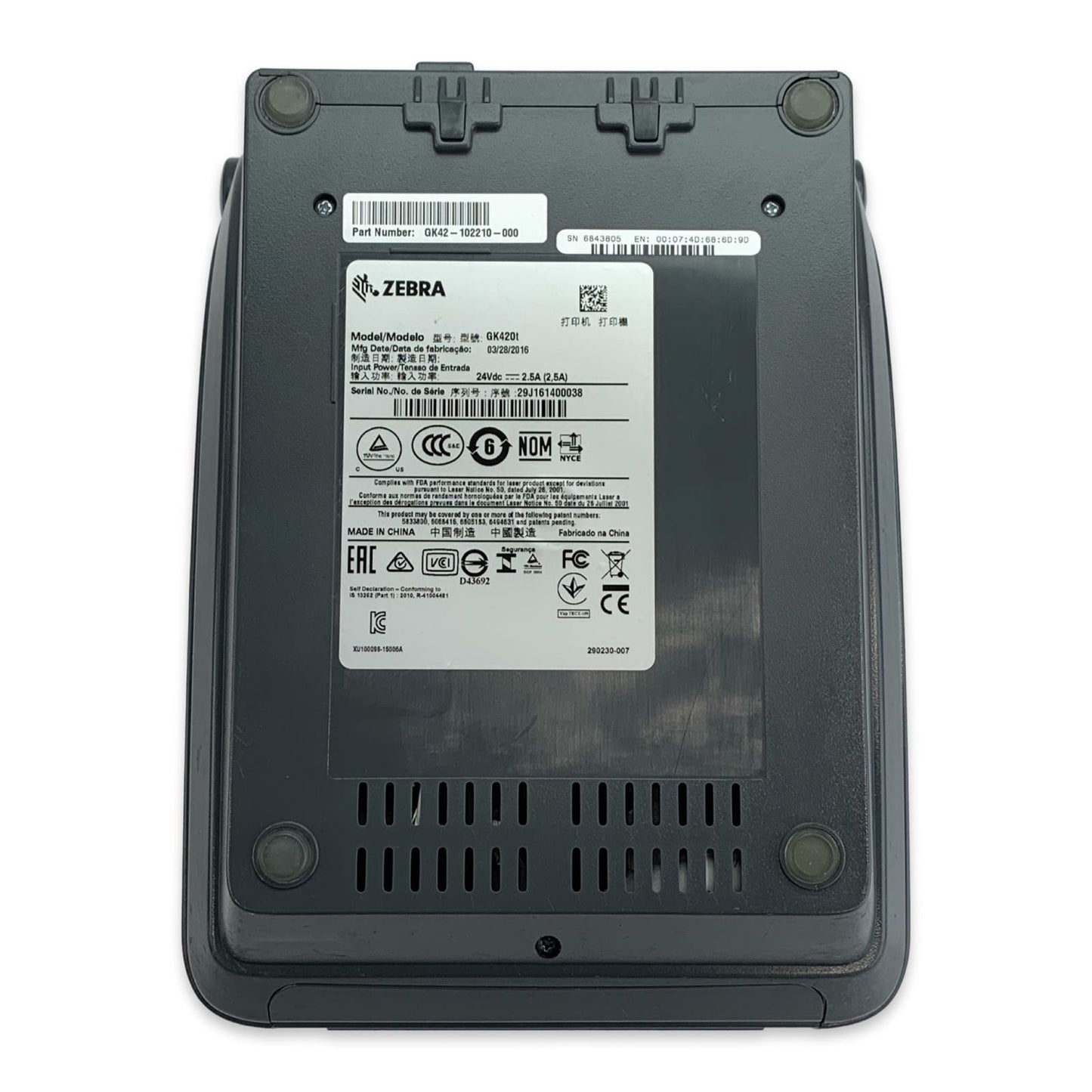 Zebra GK420T Direct Transfer Thermal Barcode Shipping Label Printer - No AC