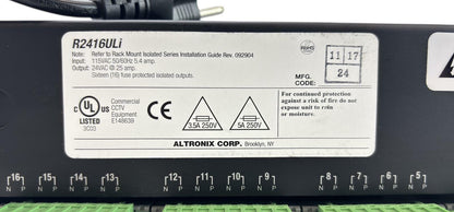 Altronix R2416300UL 16x 24VAC Output Rack Mount Power Supply for CCTV