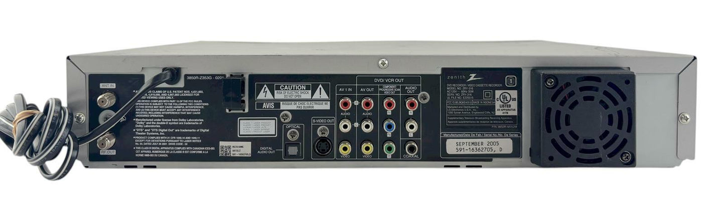 Zenith ZRY-316 DVD VCR VHS Combo Player & Recorder - No Remote